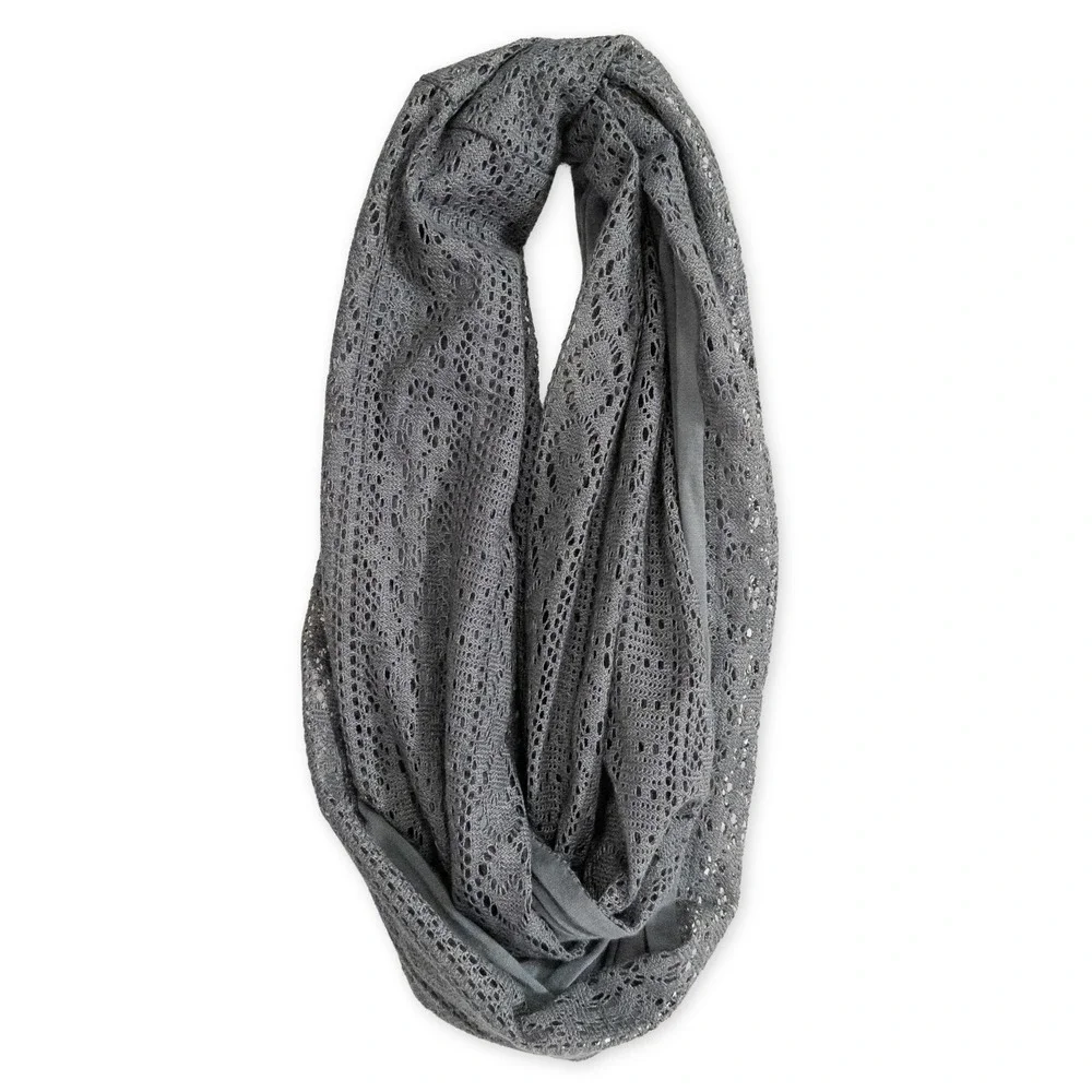 Gray Crochet Knit‎ Infinity Scarf Lightweight Fashion Accessory Business Casual